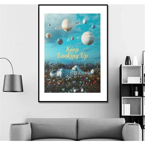 Keep Looking up Canvas Painting Wall Art Astronaut looking up at the planet Poster and Print Pictures Room Home Decoration