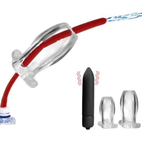 Bullet Vibrator Transparent Hollow Anal Plug Speculum With Enema Tube Anus Cleaner Anus Dilator Prostate Massager Dildo Sex Toys
