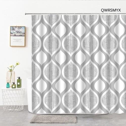 Grey Geometric Pattern Shower Curtains Fabric Hooks Modern Simplicity Bathroom Decor Curtain Home Background Wall Hanging Cloth