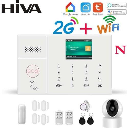 HIVA Wifi GSM Security Burglar System for Home 4G Wireless Alarm System Kit Smart Life Tuya app Control work with Alexa