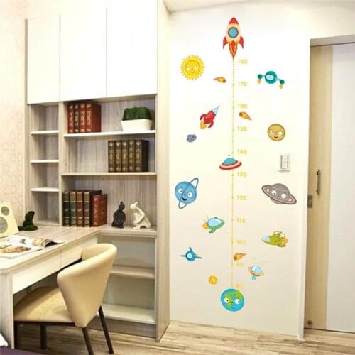 Sun Earth Planet Spaceship Growth Chart Wall Stickers Home Decoration Kids Room Bedroom Mural Art Diy Height Measure Wall Decal
