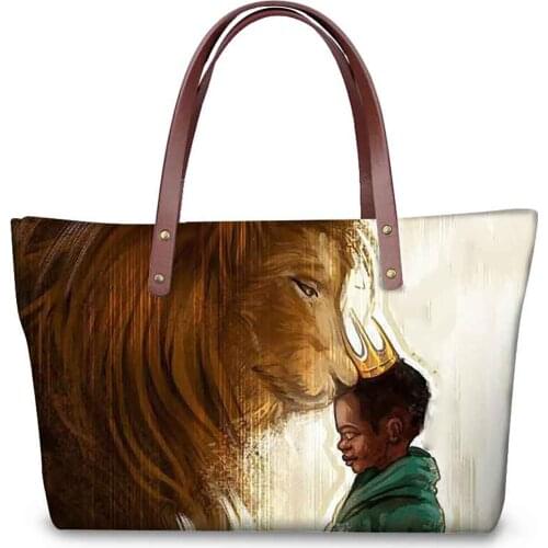Women Afro Boys King Printing Shoulder Messenger Bags Large Handbags Femme Sac A Dos Top-Handle Bags Art Lion Women Bag 2021