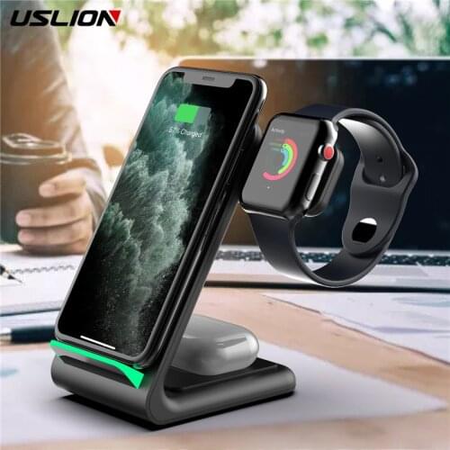 USLION QI 15W Fast Charge 3 In 1 Wireless Charger For iPhone 12 12 pro Wireless Charge Dock Stand For Apple Watch 6 5 Airpods
