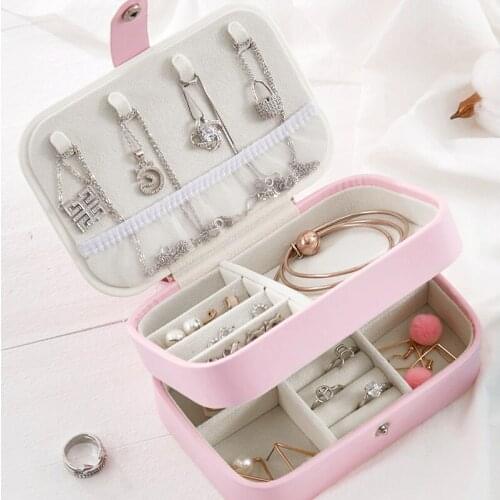 Korean Multi-layer Jewelry Box Multi-storey Portable Travel Jewelry Box Leather Earrings Earrings Storage Box Makeup Organizer