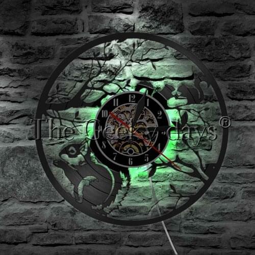 Squirrel Vinyl Clock Animals Wall Lighting Color Change Vintage LP Handmade Wall Art Home Decor Lamp Remote Controller