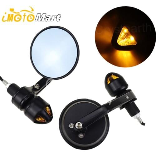 7/8" 22mm Motorcycle Handle Bar End Mirrors Rear View Side Mirror LED Turn Signal Universal For Honda Harley Cafe Racer Bobber