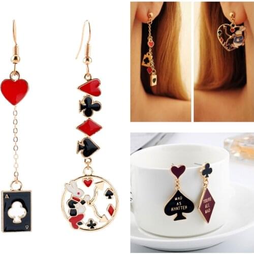 Lovely Girl Rabbit Poker Asymmetry Drop Earrings for Women Enamel Stud Earrings Fashion Jewelry Girl Gifts