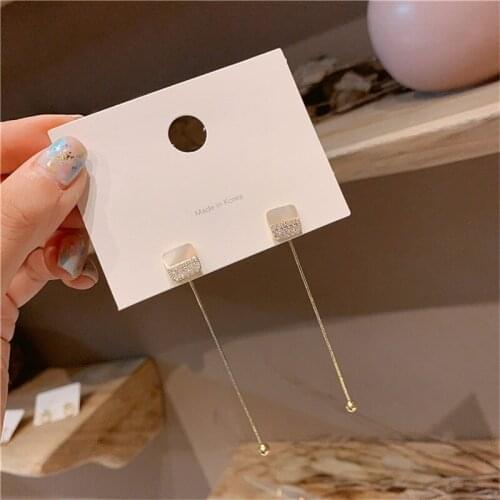 Fashion Design Long Chain Tassel Women Earrings Gold Color Crystal Geometric Dangle Earrings Korean Style Jewelry