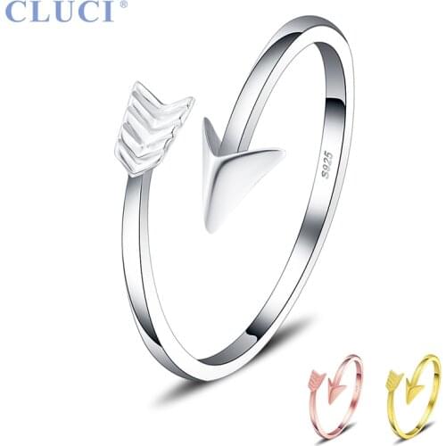 CLUCI 925 Sterling Silver Ring Jewelry Women Rings Silver 925 Zircon Adjustable Open Arrow Shaped Rings for Women DR2002SB