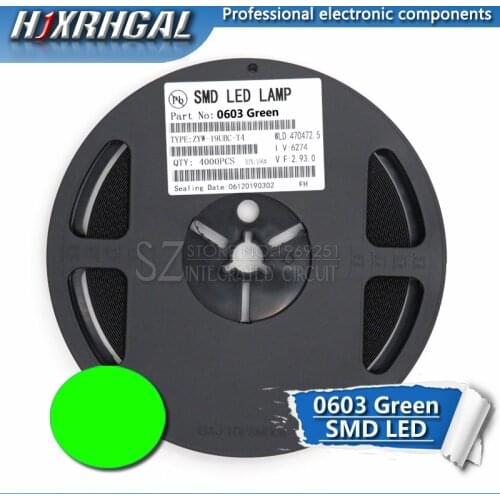 1Reel 4000pcs Green 0603 SMD LED diodes light new and original hjxrhgal