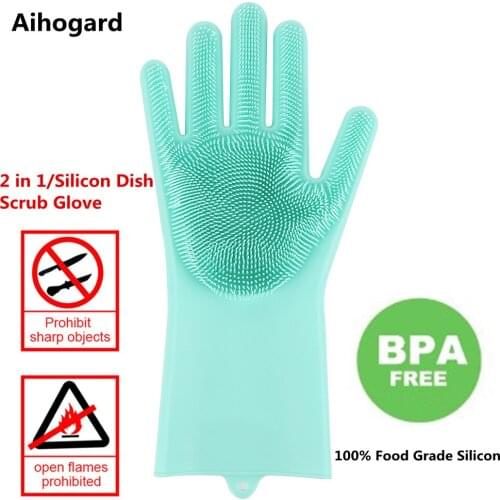 1PC NEW Food Grade Silicone Glove With Cleaning Brush For Kitchen Dish Washing Bathtub Cleaning Housekeeping Glove Free/Dropship