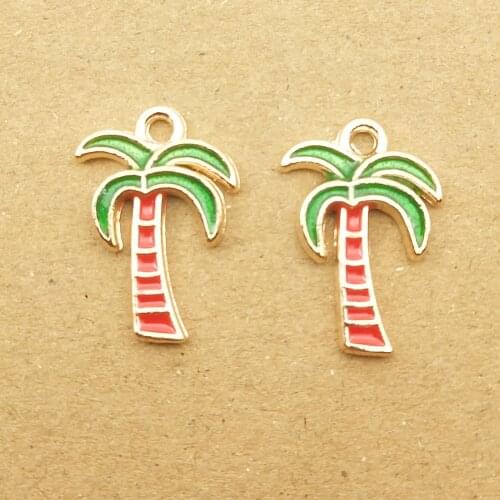 10pcs 14x18mm enamel coconut tree charm for jewelry making earring pendant bracelet necklace charms