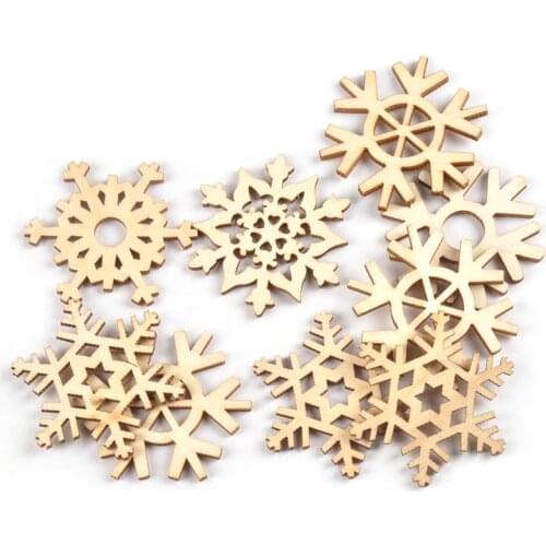 20pcs 44mm Mixed Snowflake Natural Wooden for Christmas Tree Pendants Navidad Decoration Scrapbooking Crafts Xmas Decor MT2182