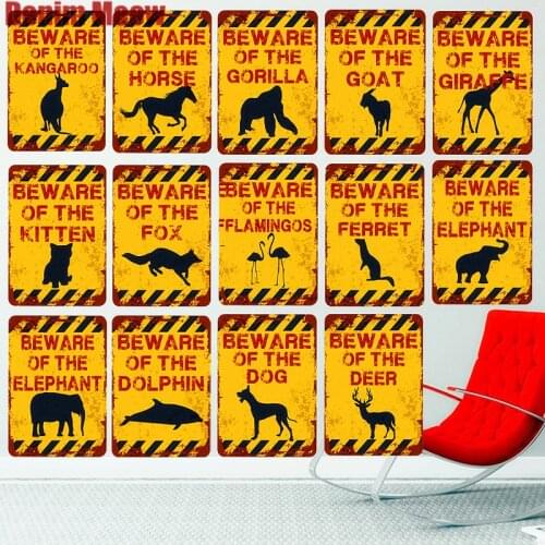 20x30CM BEWARE OF THE DOG Vintage Metal Sign Yard Zoo Farm Animal Decoration Plate Elephant Fox Ferret Horse Wall Poster N268