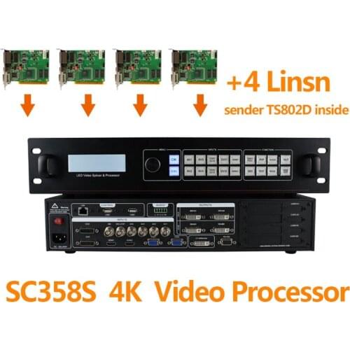 4 linsn ts802d sending video card amoonsky video wall control 3x3 led screen led display audio processor sc358s
