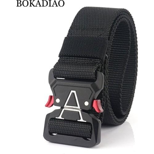 BOKADIAO New men canvas belt Quick release luxury Metal buckle jeans belt Army military nylon Training tactical belts strap male