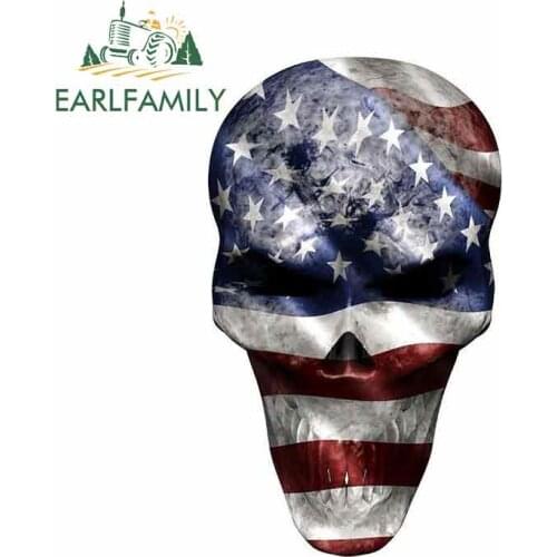 Earlfamily 13cm x 7.7cm For American Flag Skull Fine Decal Graffiti Car Stickers Vinyl Material Car Wrap Pull Flower