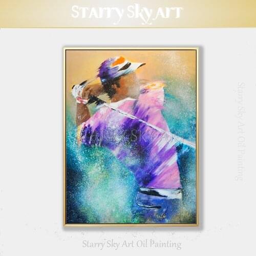Artist Hand-painted High Quality Abstract Golf Man Oil Painting on Canvas Pop Fine Art Playing Golf Oil Painting for Club Decor