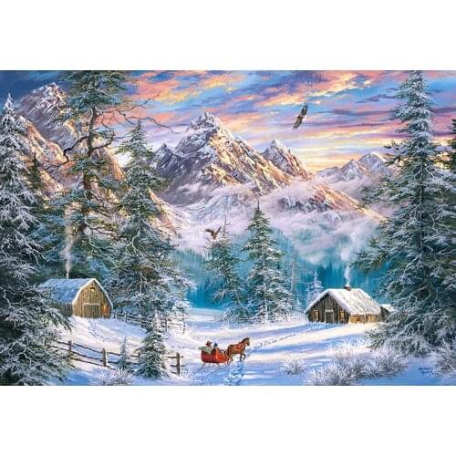 Oil Painting Mountain Christmas Cross Stitch Kits Needlework Embroidery Crafts 14ct Unprinted DIY Arts Handmade Home Decor