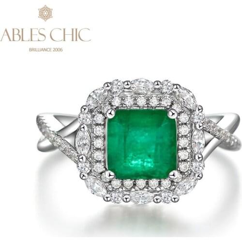 Square Emerald Lab Gemstone Floral Wedding Ring Sterling Silver Green Gems 5A Zircon Infinity Band Wide Bridal Rings S2R1S2R1088