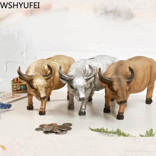 Resin Piggy Bank Crafts Simulation Buffalo Figurines Storage Money Jar Coin storage box Business Gifts Home Office desk Decor