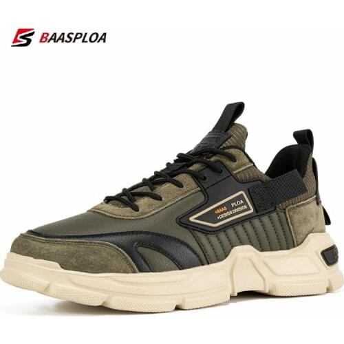 Baasploa New Arrival Men Leather Sports Shoes Breathable Casual Sneaker Non-Slip Lace Up Shoe Waterproof For Running Walking