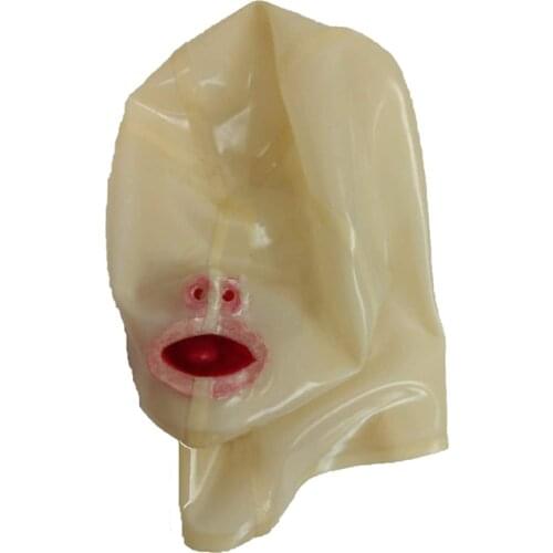 Latex Hood Attached Mouth Piece and Nose Tube Transparent Adults Rubber Mask Halloween Cosplay Costume