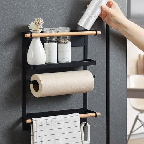 Magnet Fridge Shelf Paper Towel Roll Holder Magnetic Storage Rack Spice Hang Rack Decorative Metal Shelf Kitchen Organizer