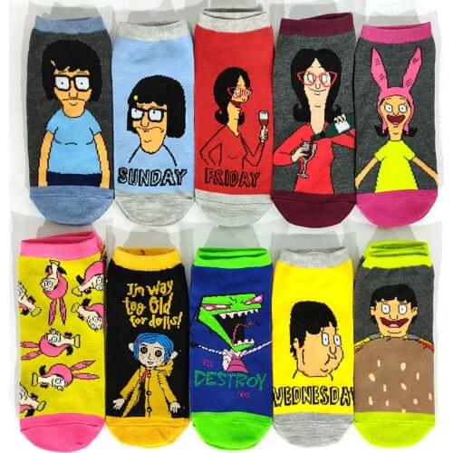 5/10 Pairs/Pack Happy Funny Ankle Cartoon Casual Socks Low Cut Movie Cartoon Character Fuzzy Socks