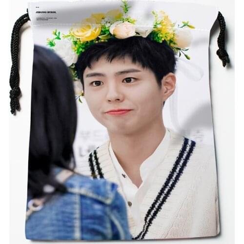 New Arrival Park Bo Gum Drawstring Bags Print 18X22CM Soft Satin Fabric Resuable Storage Storage Clothes Bag Shoes Bags