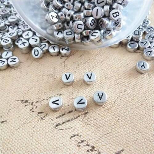 Newest 100pcs 4*7MM Flat Coin Round Shape Acrylic Letters Beads Single Initial V Printing Alphabet Plastic Beads Fit Ornaments