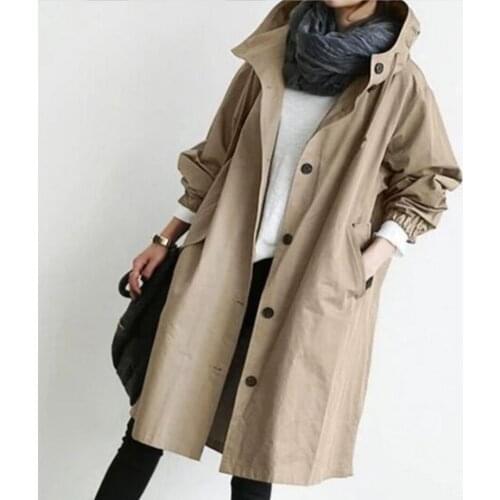 Office Chic Ladies Autumn and Winter Windbreaker Jacket Long Street Fashion Casual Fashion New Hooded Casual Jacket Windbreaker