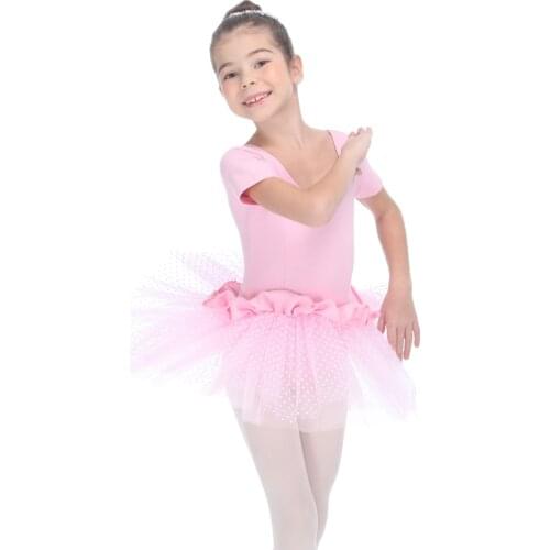 Retail Wholesale Light Pink Cotton/Lycra Leotards with Tulle Skirts for Ladies and Girls Ballet Dresses