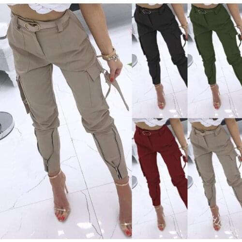2021 Autumn Fashion Womens Loose High Wasit Leggings Casual Women Girls Zipper Up Long Pants Long Trousers Overalls for Fall