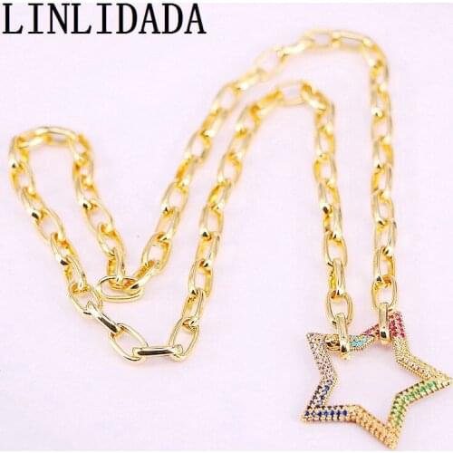 3Pcs Star Shape CZ Buckle Lock Clasps Necklace, PAVE Rainbow Zircon Carabiner Clasps Pendants Necklaces Woman Luxury Jewelry