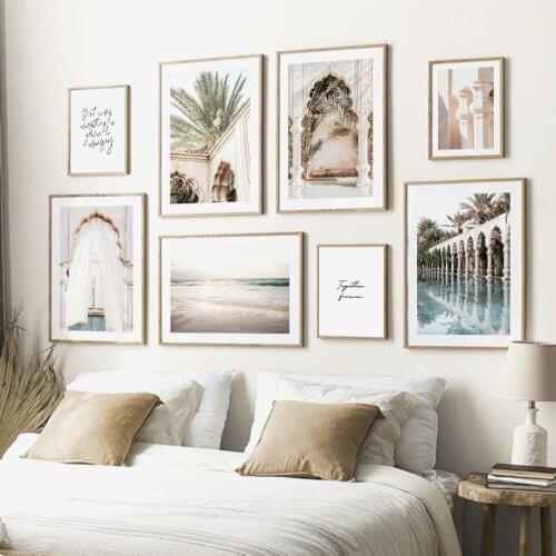 Soft Light Beach Blurred Palm Leaf Garden Nordic Poster Islamic Wall Art Print Canvas Painting Decor Pictures For Living Room