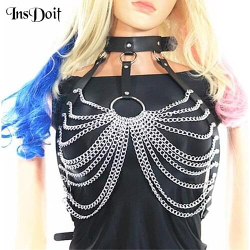 InsDoit Punk Chain Waist Belts Women Gothic Accessories Leather Belt Streetwear Metal Belt Fashion Sexy Party Cosplay Girdles