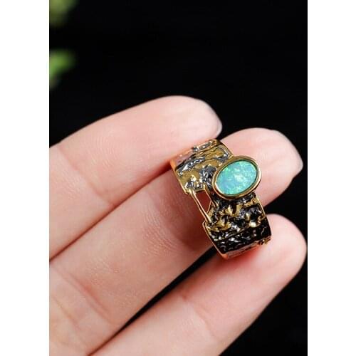 Retro Thai Silver Jewelry High-end Custom Fashion Creative Opal S925 Sterling Silver Jewelry Inlaid Gemstone Open Ended Ring