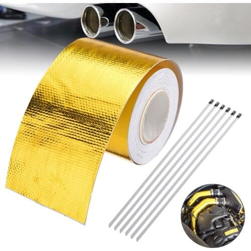 5Mx5cm Self Adhesive Reflective Gold High Temperature Exhaust Heat Shield Wrap Tape Insulation Stickers Car Exhaust Pipe Tape