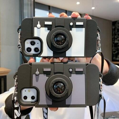 Cute camera Crossbody chain card phone case for iPhone 11 12 Pro max case XS MAX 7 8 plus SE2 12 MINI X XR cover soft silicone