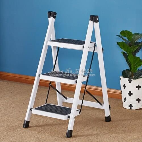 30%N3Folding Step Ladder Stool Three-step Thickened Iron Pipe Indoor Ladder Three-step Ladder Kitchen Ladder