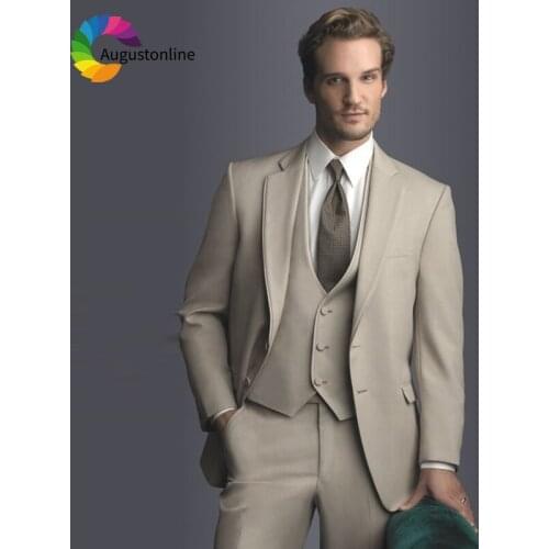 Beige Wedding Men Suits Tuxedos Groom Wear Slim Fit 3 Pieces (Jacket+Pants+Vest) Prom Business Suits Blazer Costume Homme