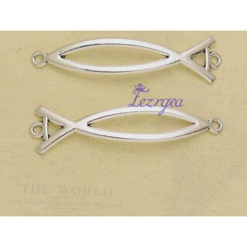 20pcs/lot--48x10mm, Antique Silver plated jesus fish connector charms ,DIY supplies, Jewelry accessories