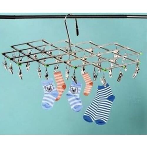 Clothes Hanger Rack Foldable Stainless Steel Underwear Sock Dryer Laundry Flat Head Airer Rust Resistant Strong Grip Clip