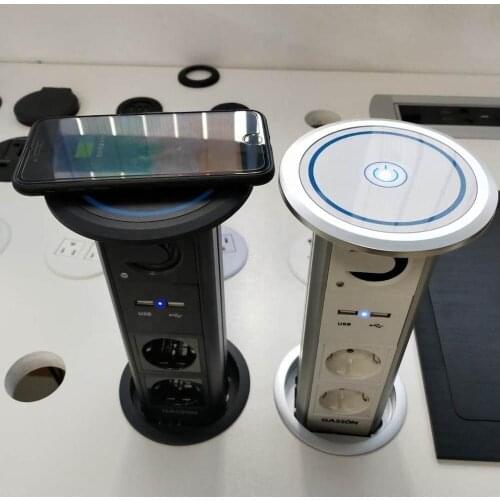 Waterproof Motorized intelligent lift EU power kitchen pop up smart socket with Bluetooth speaker and top wireless charging