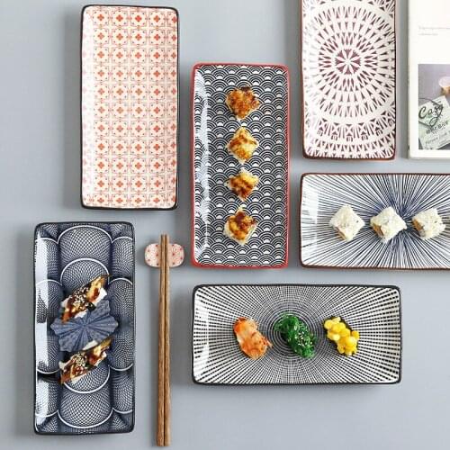 Japanese Ceramic Sushi Plates Serving Tray Rectangular Dessert Snacks Salmon Sashimi Dishes Plates for Food Kitchen Tableware