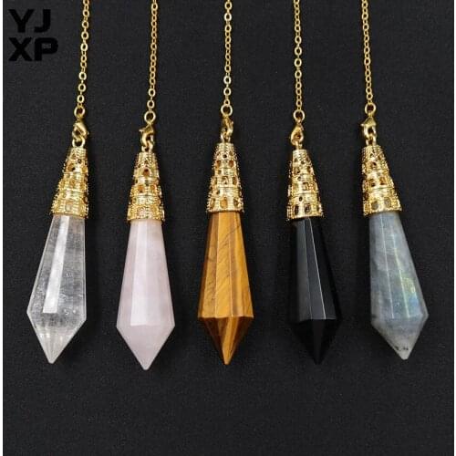 YJXP 12 Faceted Hexagonal Cone Pendulum Link Chain Pillar Pendant Wicca Dowsing Divination Spiritual Balancing Jewelry 1 Pcs