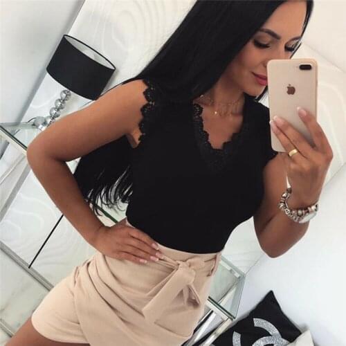 Women Lace Solid Tanks Summer Fashion 2019 Sleeveless Backless Lace Up Bandage White Camis Ladies Slim Tees TShirts Casual Tank