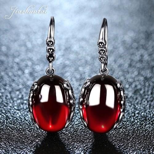 JIASHUNTAI Retro Silver Earrings for Women Vintage Red Yellow Precious Stones with 925 Sterling Silver indian Jewelry pendientes