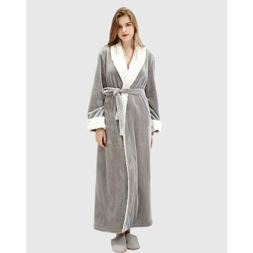 Double deck Women 2018 Winter New Extra Long Thicken Bath Robe Sexy Flannel Peignoir Robes Soft Dressing Gown Bathrobe Warm